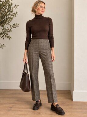 Tribal women's brown plaid straight leg stretch pant size 10p pull on